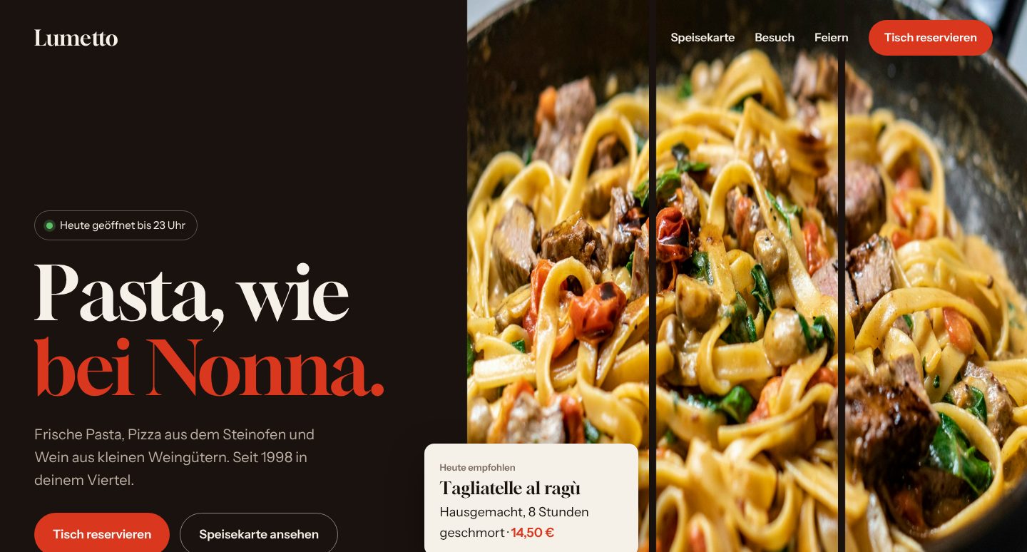 Neue, moderne Webseite derselben Trattoria