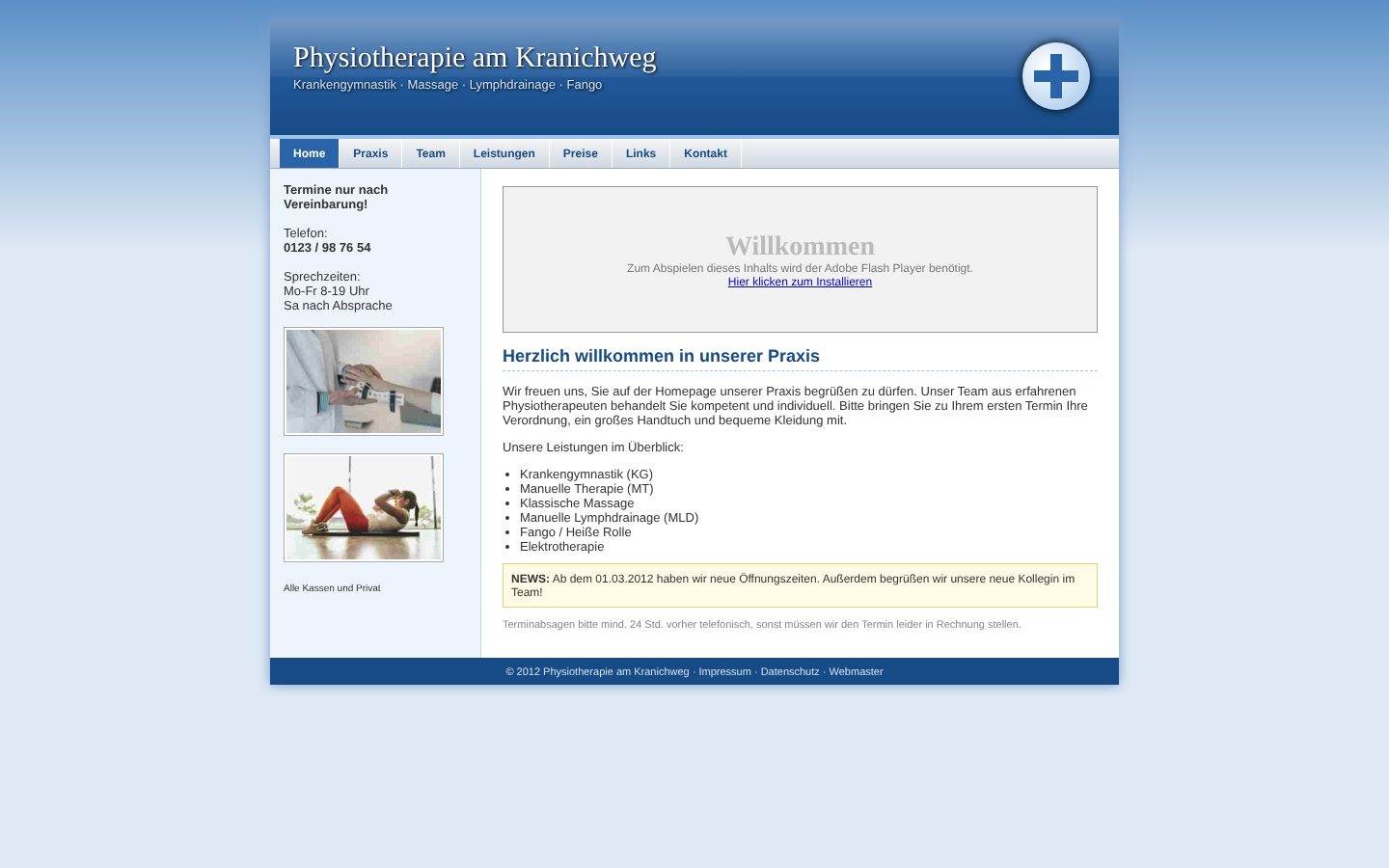 Alte Webseite einer Physiopraxis